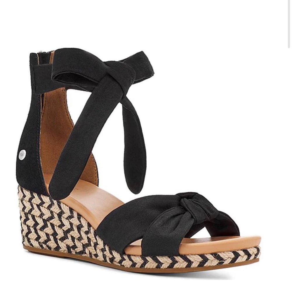 UGG Black Knotted Espadrille Wedge Sandals